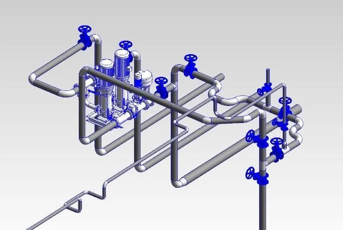 A blue and grey pipes with valves AI-generated content may be incorrect.